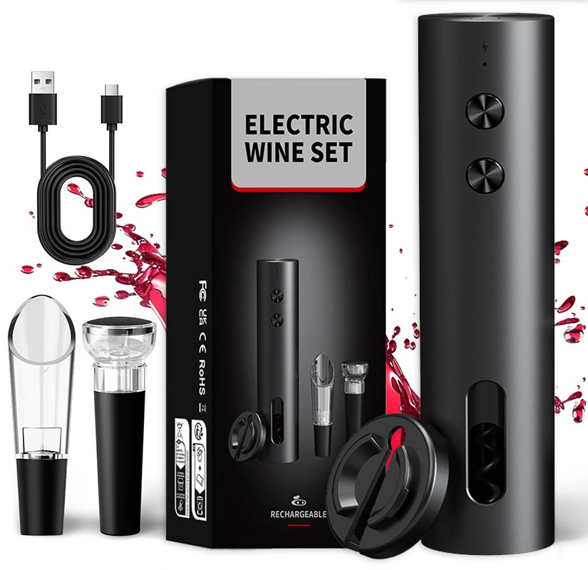 Bottle Stopper Set - 4-in-1電動ワインオープナーセットUSB充電式電動自動コルク抜きワインオープナーセットワインストッパー、ワインポアラー