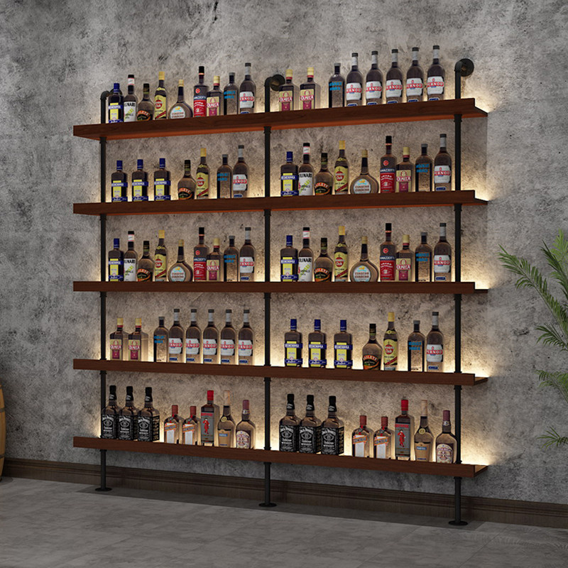 Wine Beer Restaurant - バー赤ワインフロアラック多層ラックレストランウォールラックビール外国ワイン発光ディスプレイ錬鉄製ディスプレイスタンド