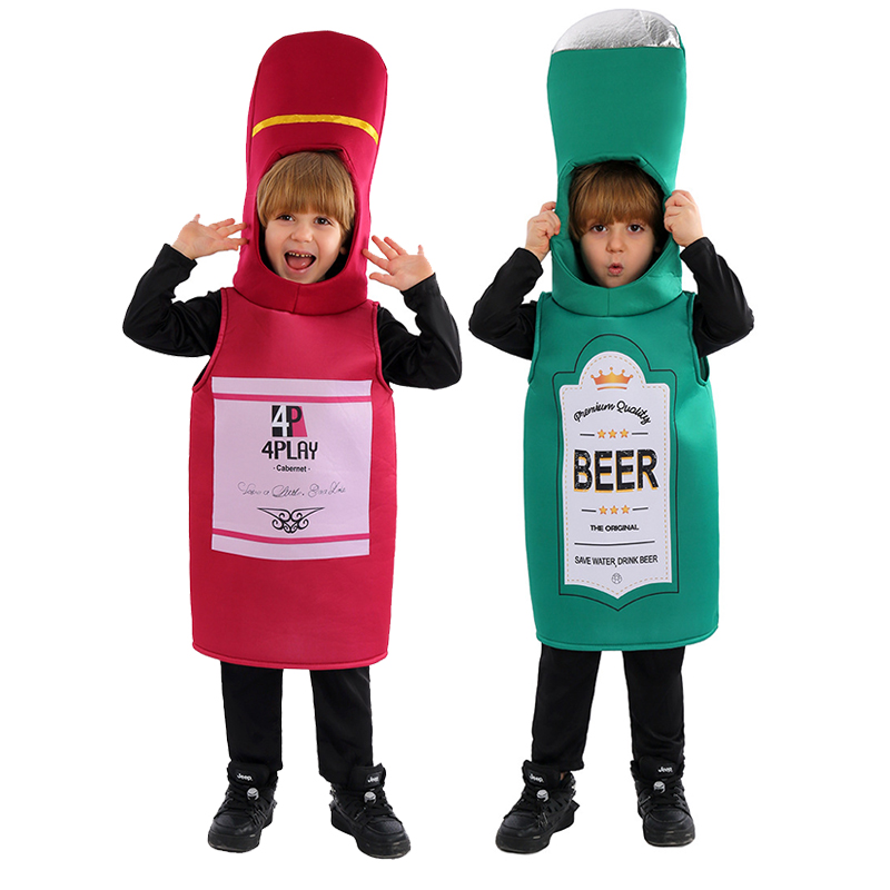 Wine Beer Europe - 2025 新着ユニセックス女児グリーンビールボトルファンシードレスアップチュニック少年赤ワインボトルハロウィン衣装子供のための