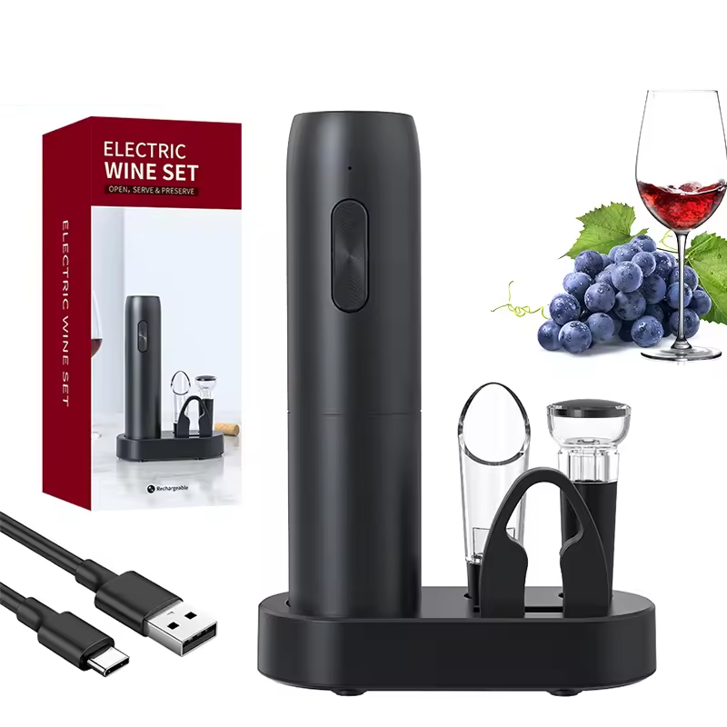 Bottle Stopper Set - 4-in-1 電気ボトルワインオープナーセット充電式電動自動コルク抜きワインオープナーセットワインストッパー、ワインポアラー