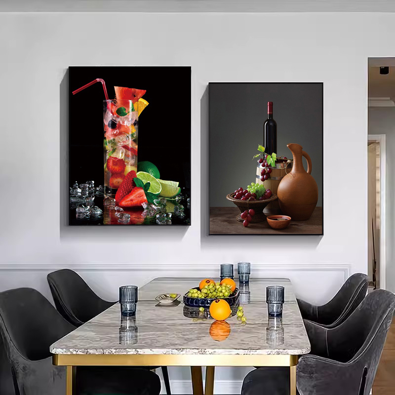 Wine Beer Restaurant - キッチンバー赤ワインぶどうビールウォールアートキャンバス絵画静物画北欧ポスター壁掛け絵画レストランリビングルーム用