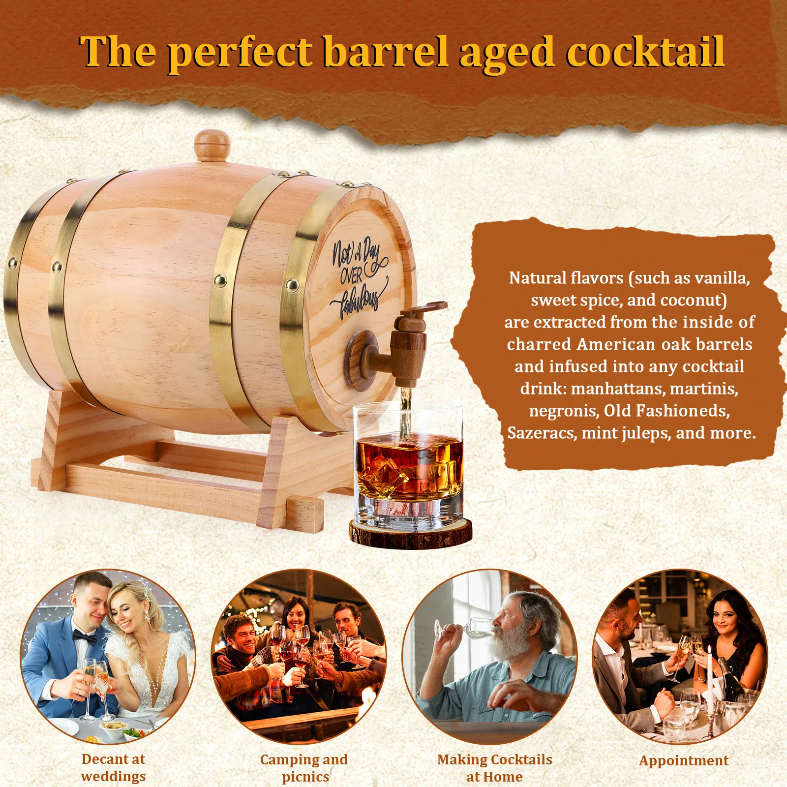 3L木製ウイスキー樽、スタンド、栓、注ぎ口付きワイン樽、ウイ - Wine Beer Rum のレビューと価格