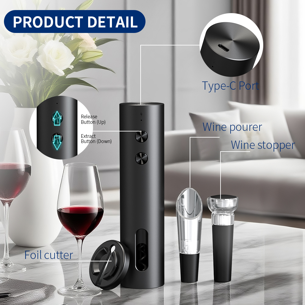 4-in-1電動ワインオープナーセットUSB充電式電動自動コ - Bottle Stopper Set のレビューと価格
