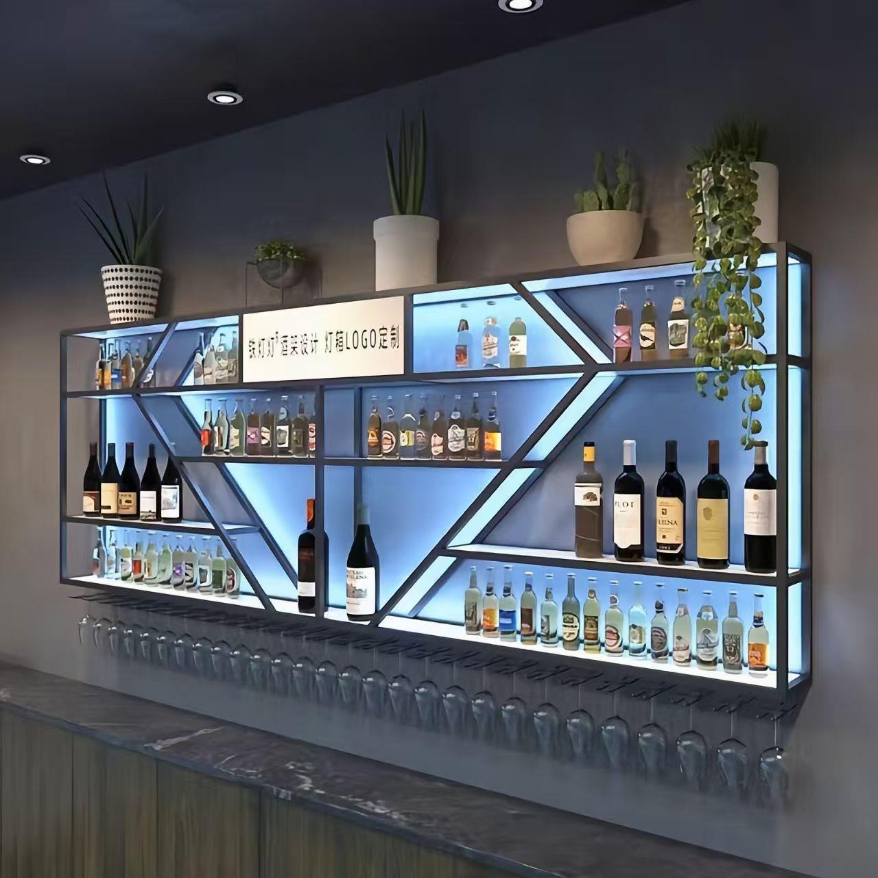 壁掛けワインラック壁発光棚クリエイティブ白酒キャビネットレス - Wine Beer Restaurant のレビューと価格