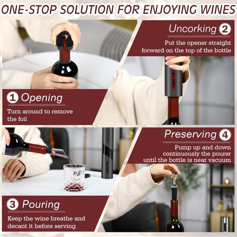 充電式多機能電動自動コークスクリューワインオープナーセットワ - Bottle Stopper Set のレビューと価格