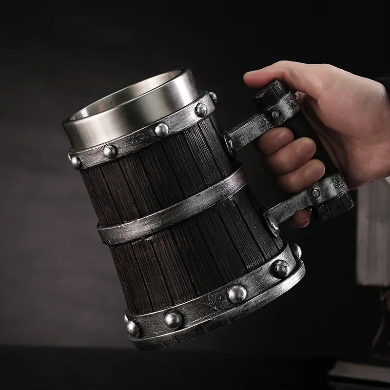 バイキングウッドスタイルビールマグ600ml 3D樹脂コーヒ - Wine Beer Europe のレビューと価格